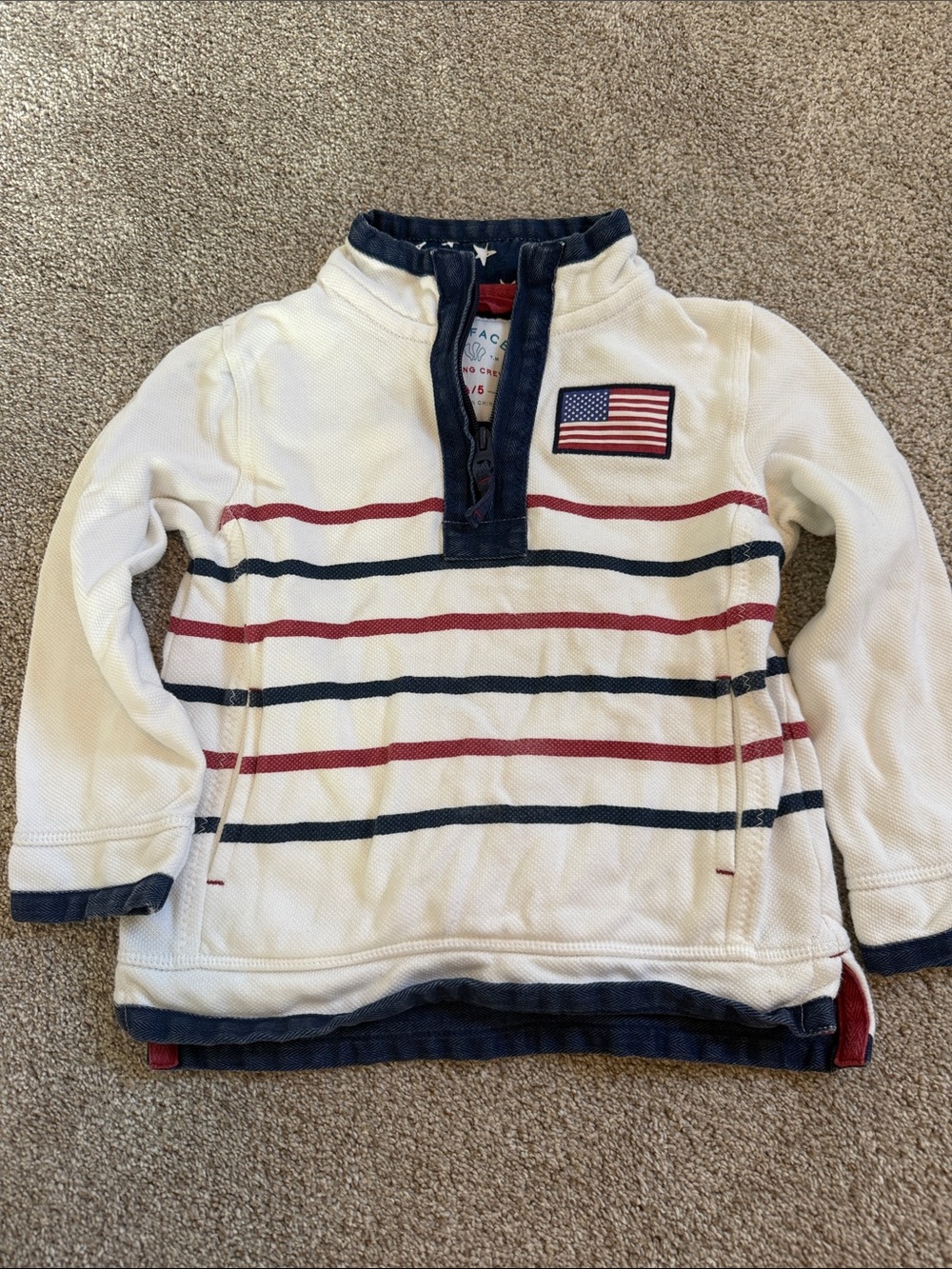 Fat Face Cream Quarter-Zip Pullover with Red & Navy Stripes